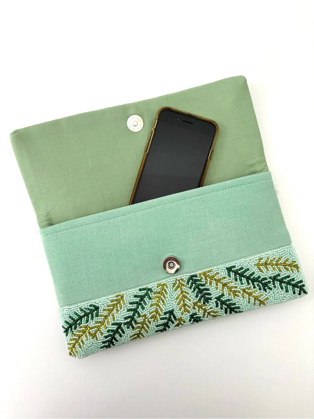 LCD Flamingo Beaded Envelope Clutch NWT Handmade Crossbody Mint Pink